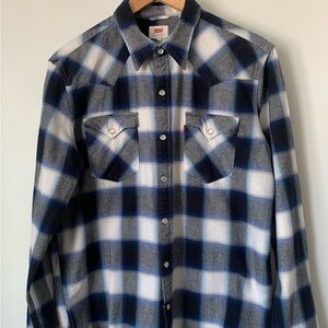 Levi's Blue and White Plaid Shirt LIKE NEW